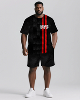 Real Strength Is Never Giving Up Men's Big and Tall Lettering Stripes Short Sleeve T-shirt 2-Piece Set